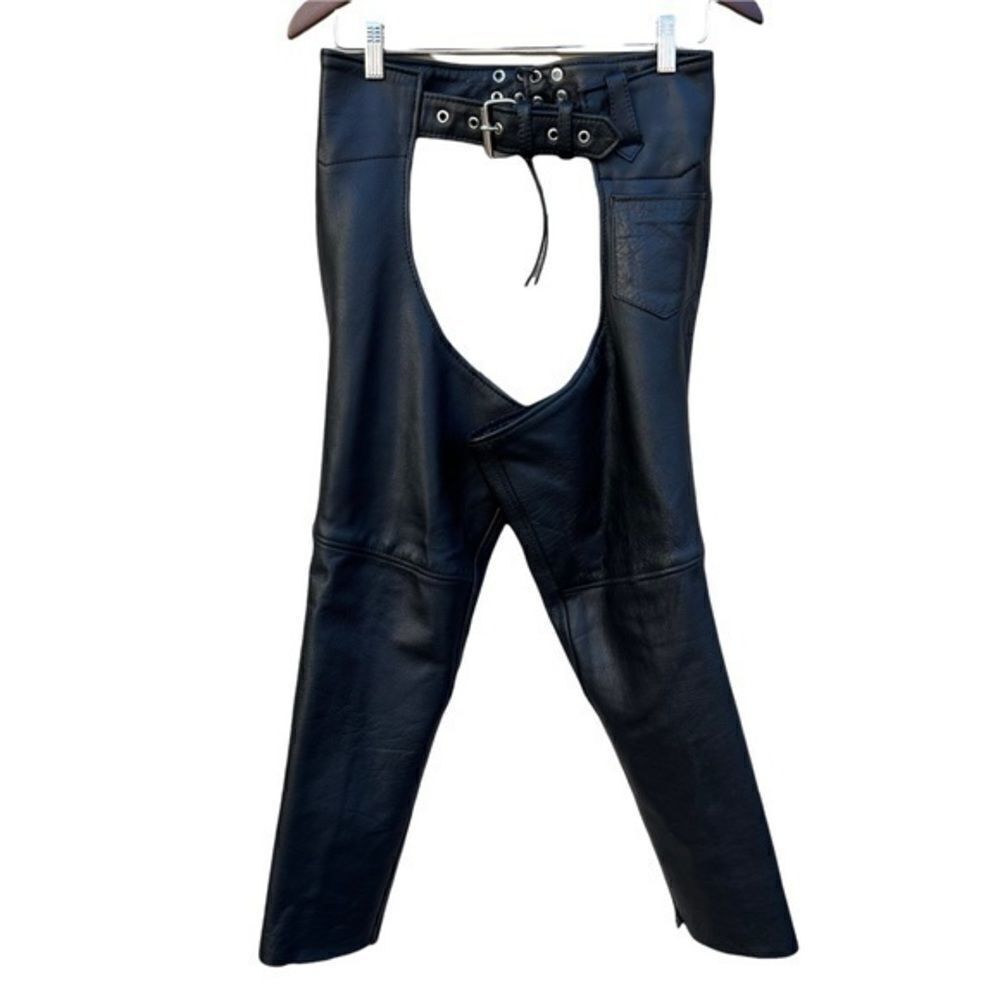 UNIK black leather unisex motorcycle chaps size 3XS NWOT